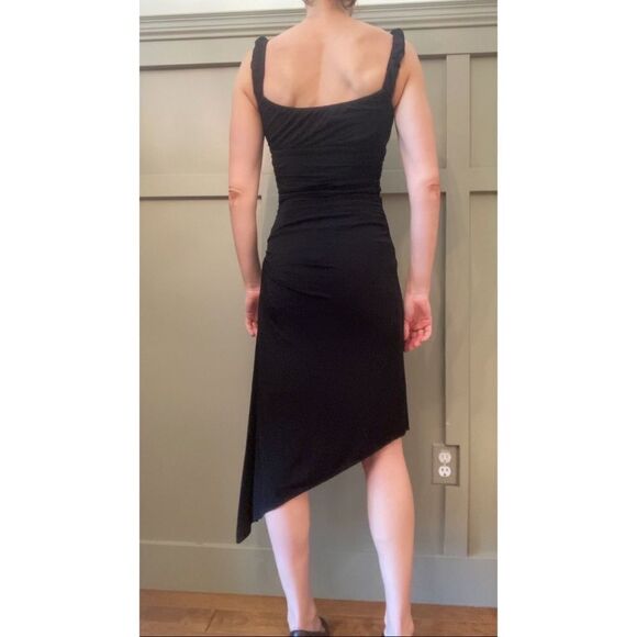 BCBG maxAzria ruched asymmetric hem midi dress black size XS - Picture 6 of 15